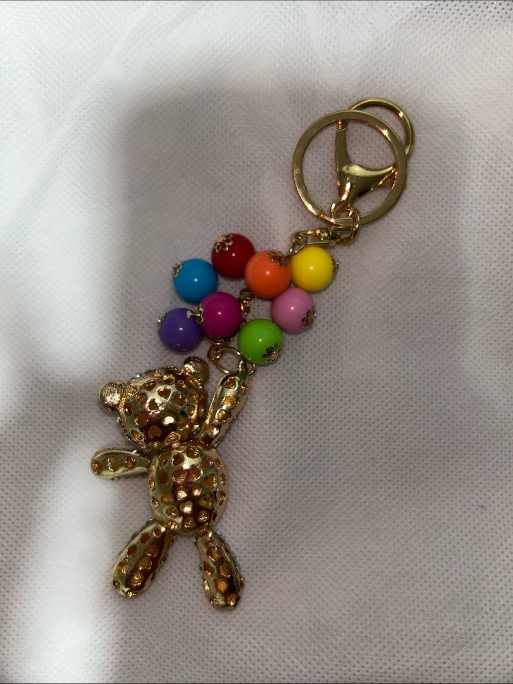 Crystal Teddy Bear Keychain with Multicolor Balloons Charms - Pink Accent - Picture 4 of 5